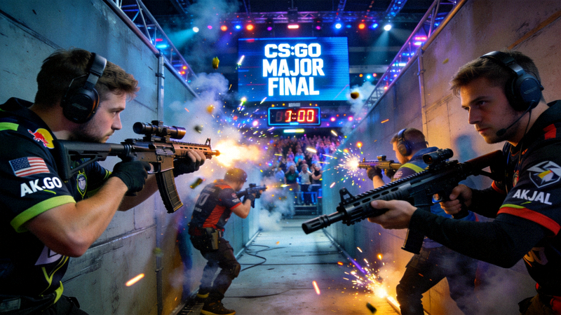 CS:GO Major锦标赛决赛现场 - 选手在紧张激烈的枪战对决中